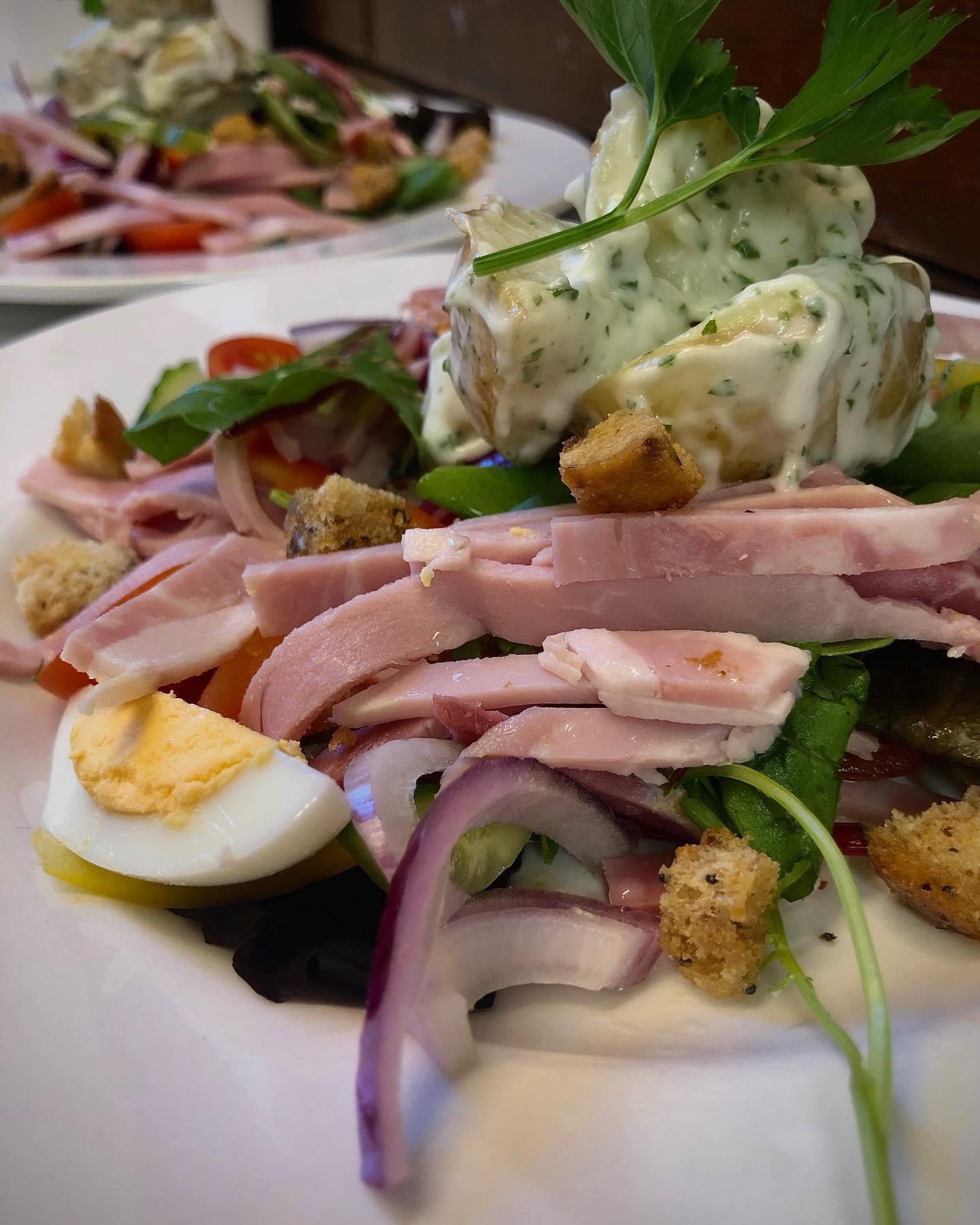 Close up of a ham salad
